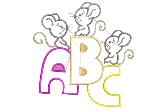 A B Letters with Cute Mice Embroidery