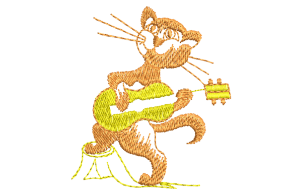 Cat Playing Yellow Guitar Embroidery: A Playful Holiday Design
