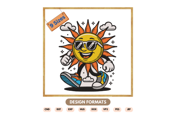 Cool Sun with Sunglasses Embroidery File: A Bright Addition for Summer Listings