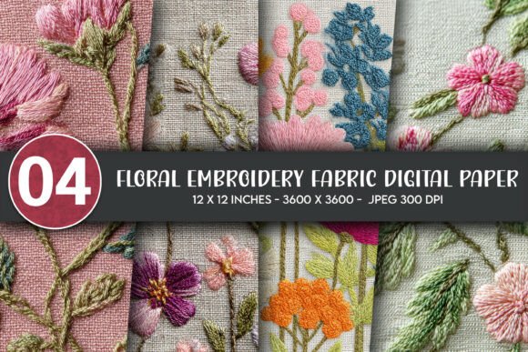 Floral Embroidery Fabric Digital Paper