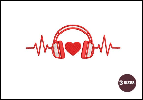 Music Lover Heart Headphones Embroidery