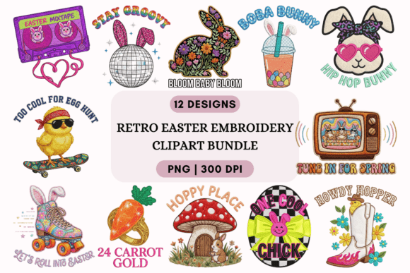 Retro Easter Embroidery Clipart Bundle Brings Vintage Charm to Spring Sweatshirts