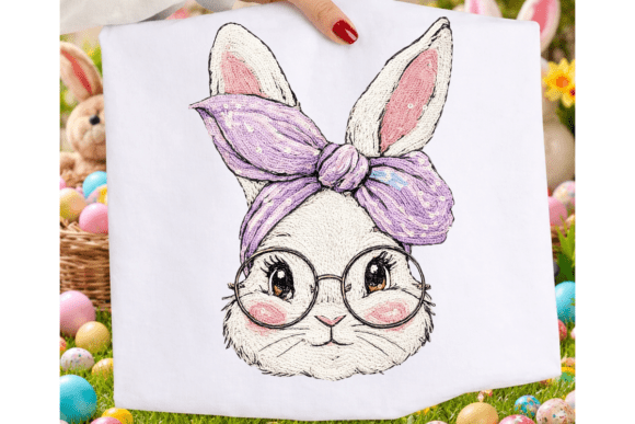 Vintage Faux Embroidery Bunny with Glass